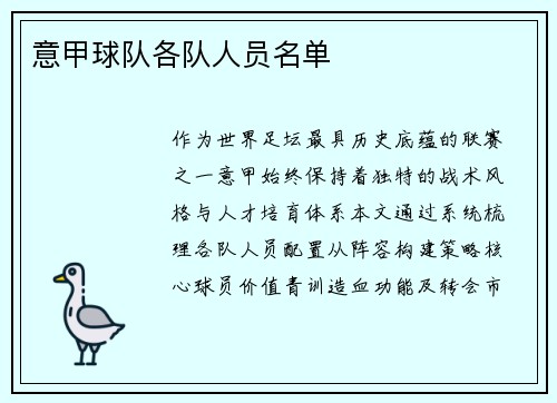 意甲球队各队人员名单